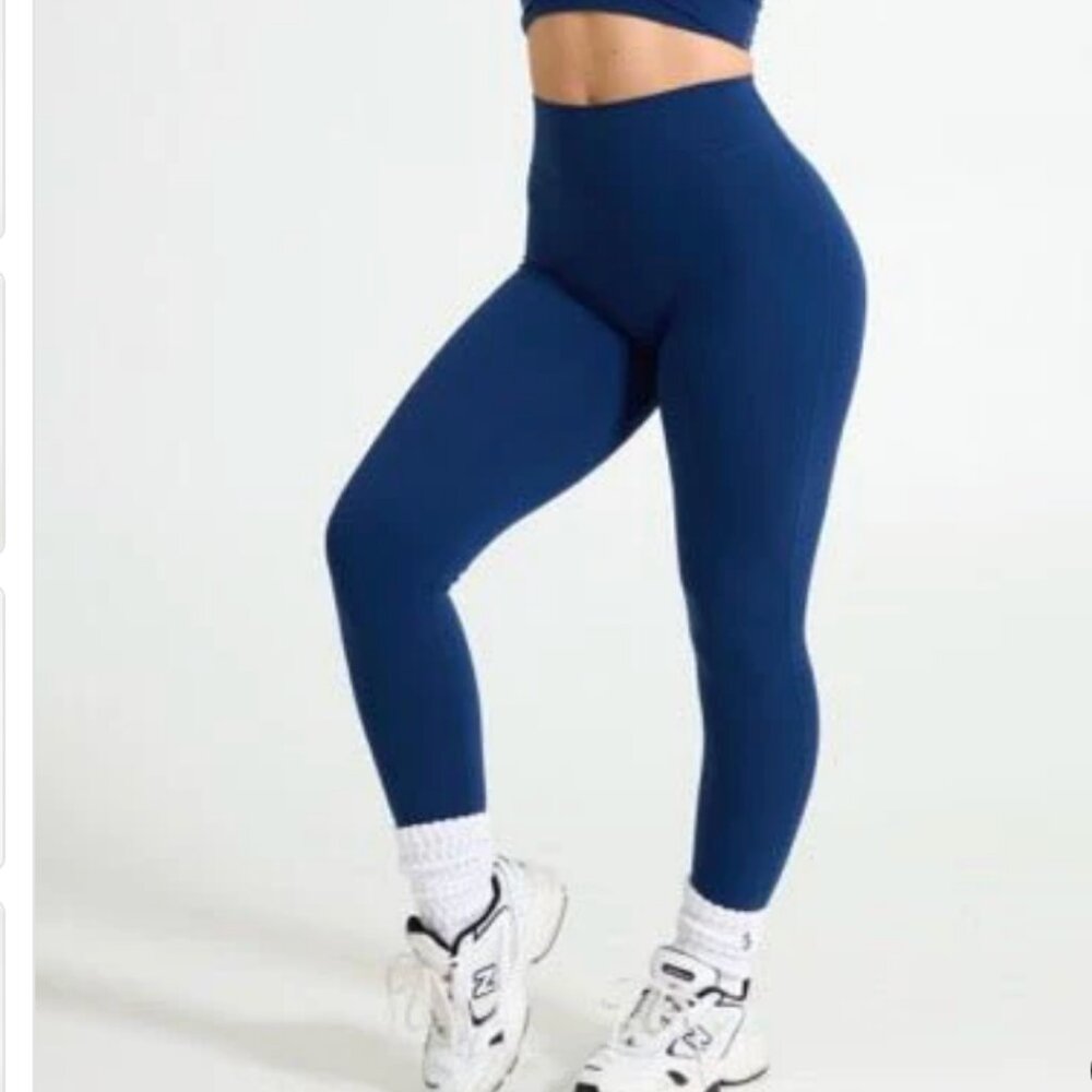 BuffBunny Collection Women's XL Blue High Waist Ankle Length Leggings